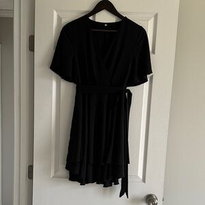 Amazon Black Short Wrap Dress with Tie Waist